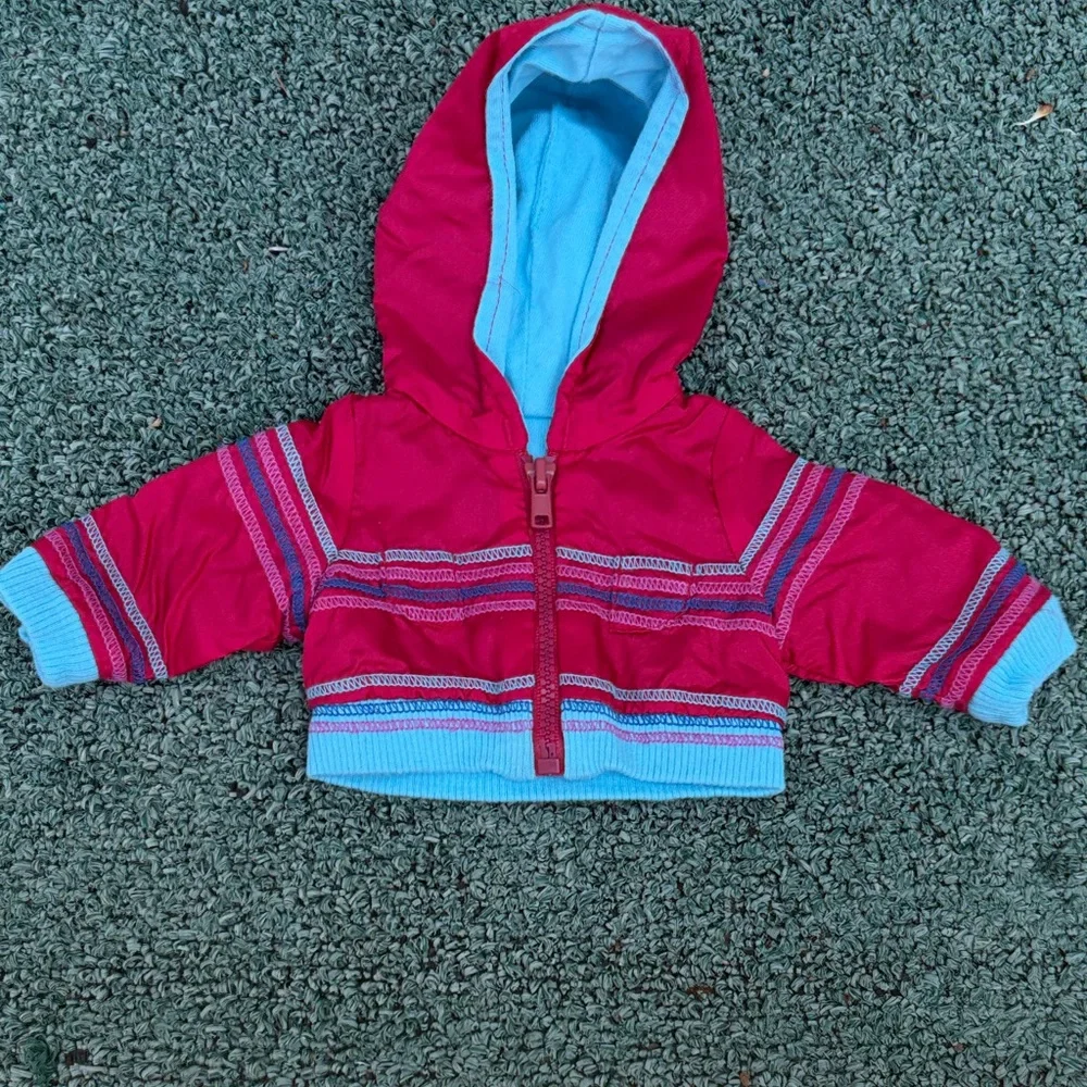 American Girl Red and Light Blue Hooded Doll Jacket